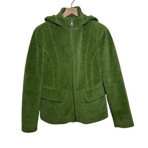 LL Bean Women’s Small Wool Blend Sage Green Hooded Zip Coat Jacket Lined Retro